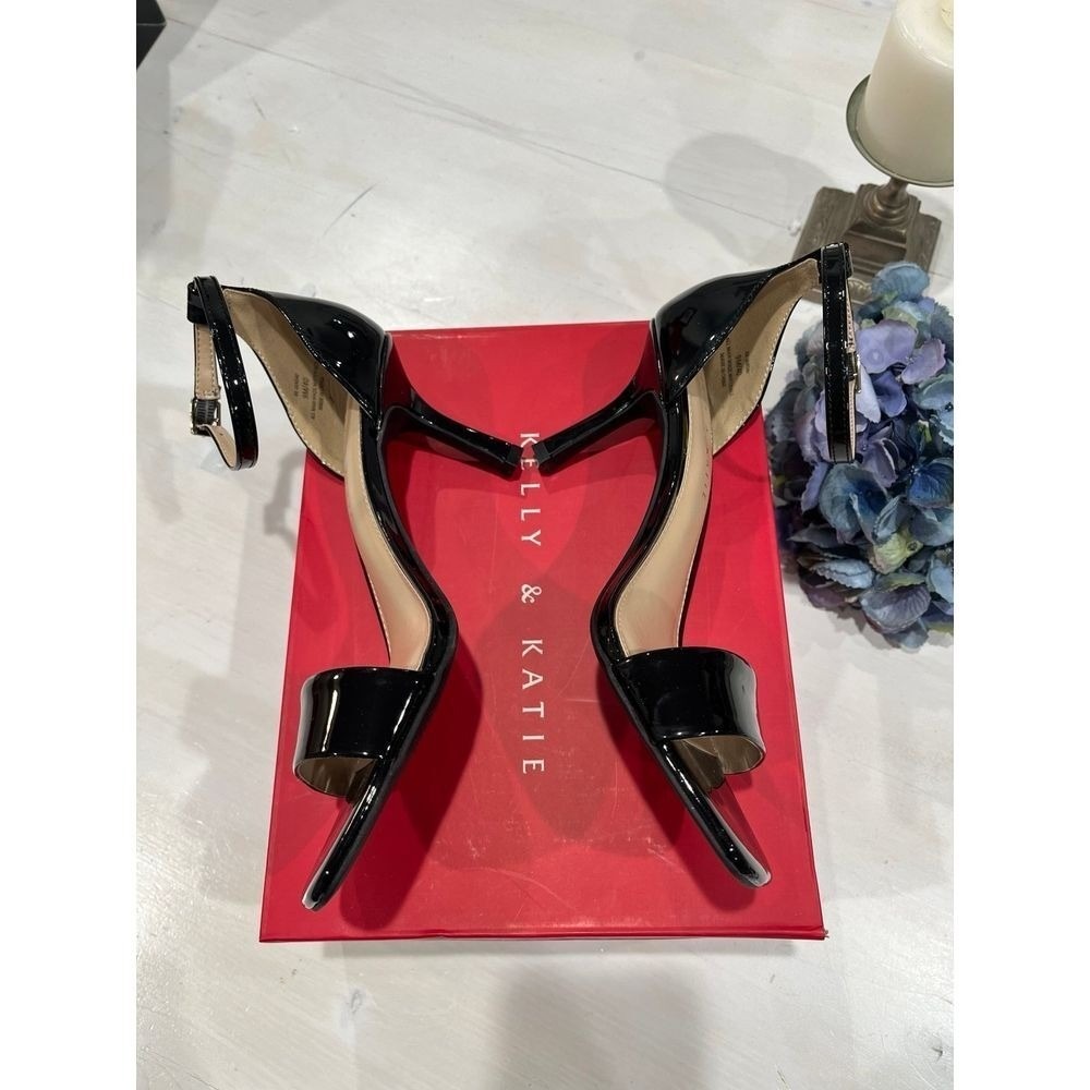Brand new in box Kelly & Katie black vegan patent ankle strap‎ Heels